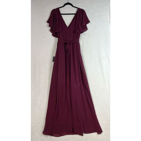 Lulus Convincing Grace Burgundy Flutter Sleeve Wrap Maxi Dress Size XL NWT - Picture 6 of 9